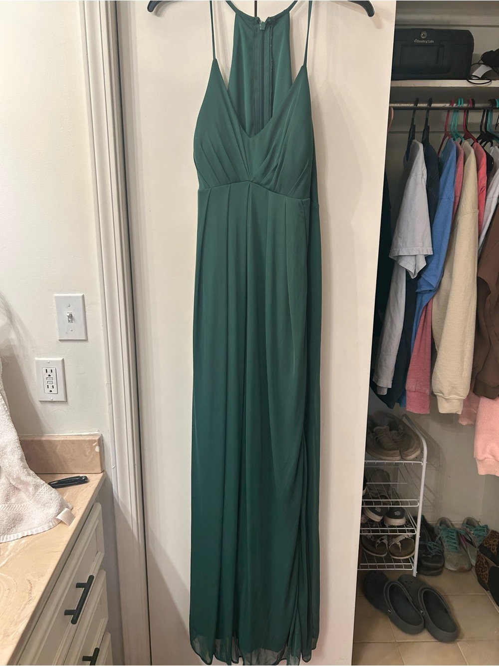 Azazie Forest Green Spaghetti-Strap Maxi Dress